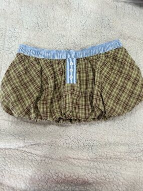 Jaded London Olive Plaid Mini Skirt with Light Blue Waistband